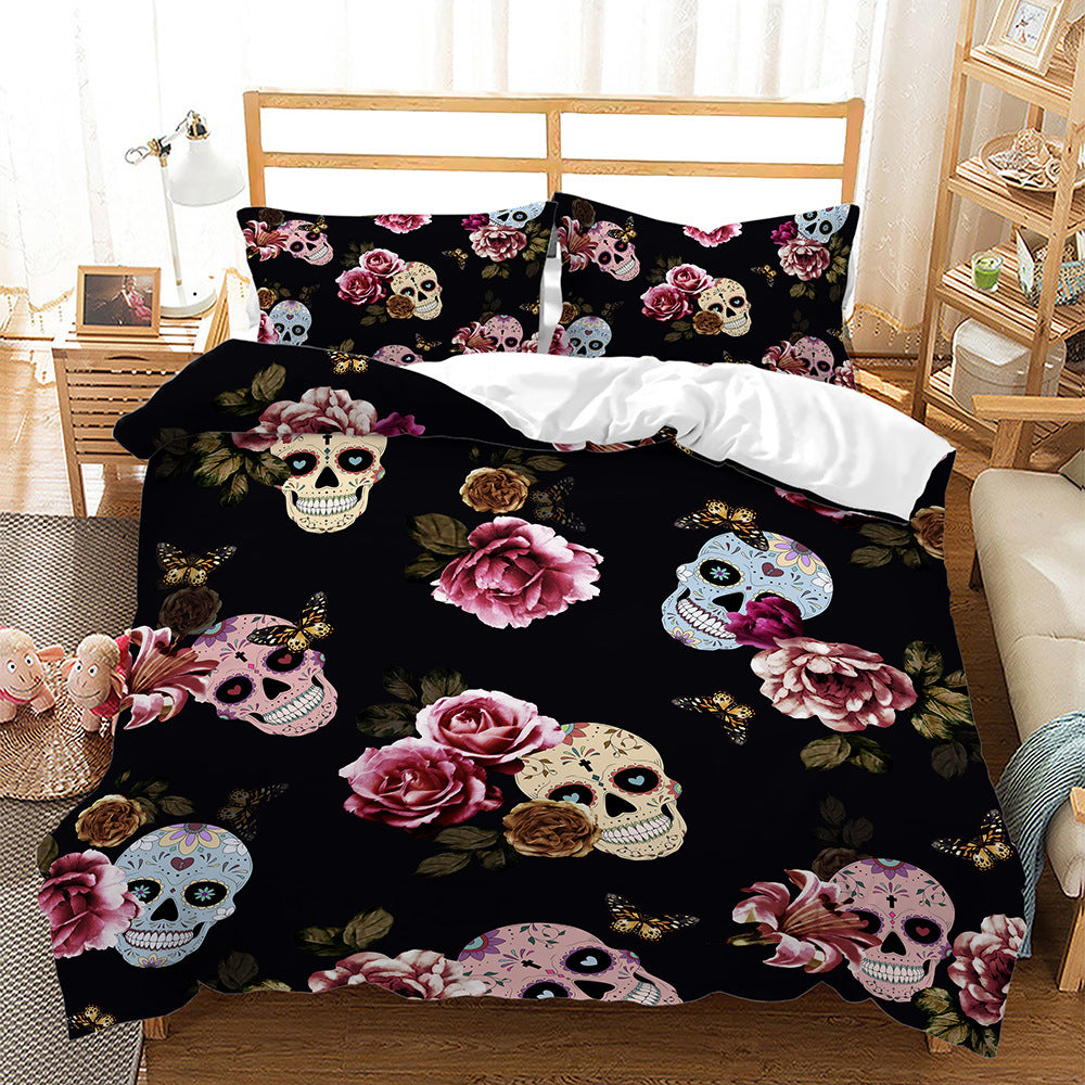 Digital Printing Halloween Crossbones Three Piece 3D Printing Quilt Cover