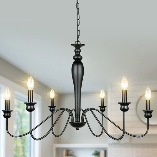 Candle Chandelier Dining Room Bend Tube Iron Art Light Fixture Black