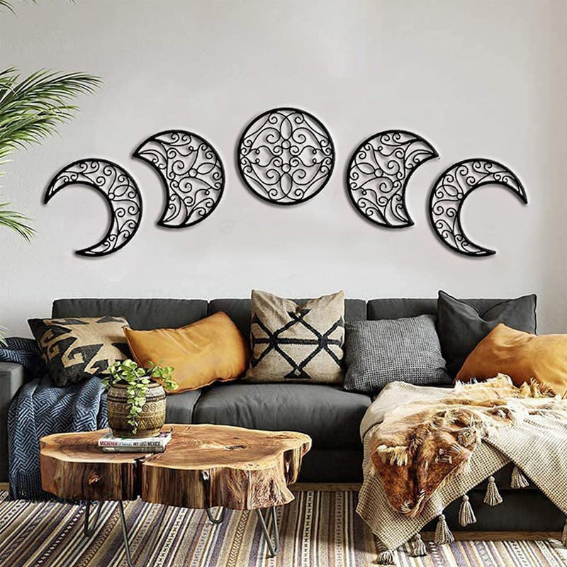 Juego de cinco piezas de decoración de pared con forma de luna bohemia