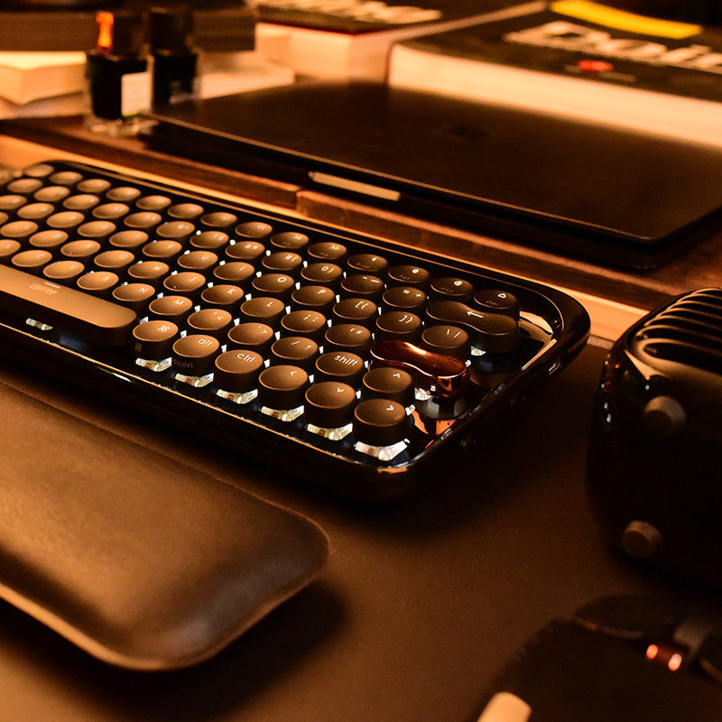 Juego de ratón y teclado mecánico Bluetooth retro texturizado oro negro inalámbrico para oficina