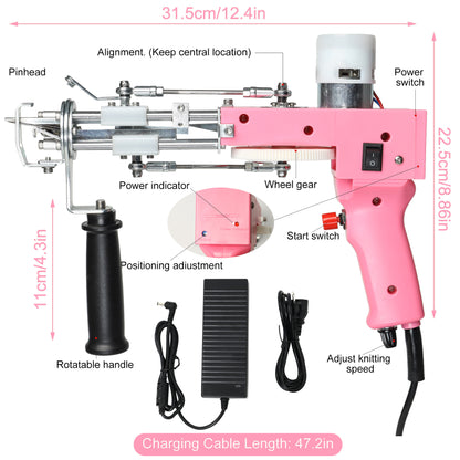 Pistolet électrique deux-en-un pour tissage de tapis électrique, velours coupéPiquada