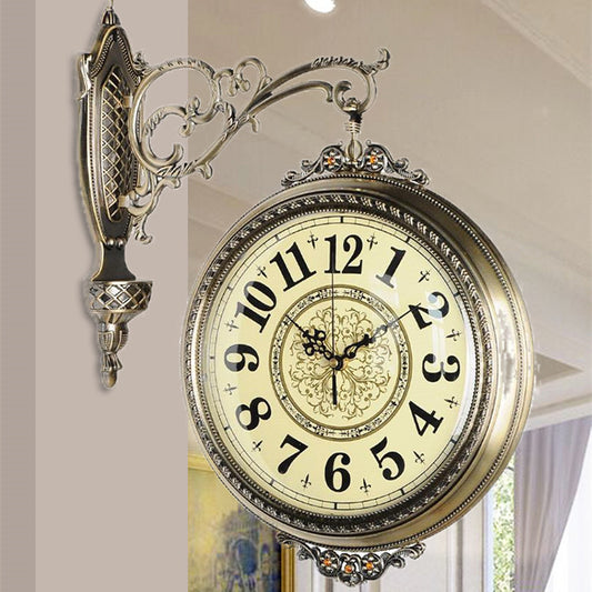 European Metal Double Sided Wall Clock American Silent Living Room Retro Creativity