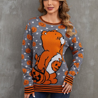 Loose Sweater Round Neck Pullover Halloween Jacquard Women's Sweater