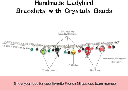 Bracelet coccinelle super-héros et chat, breloque avec perles de cristal pour enfants, bijoux réglables Cosplay