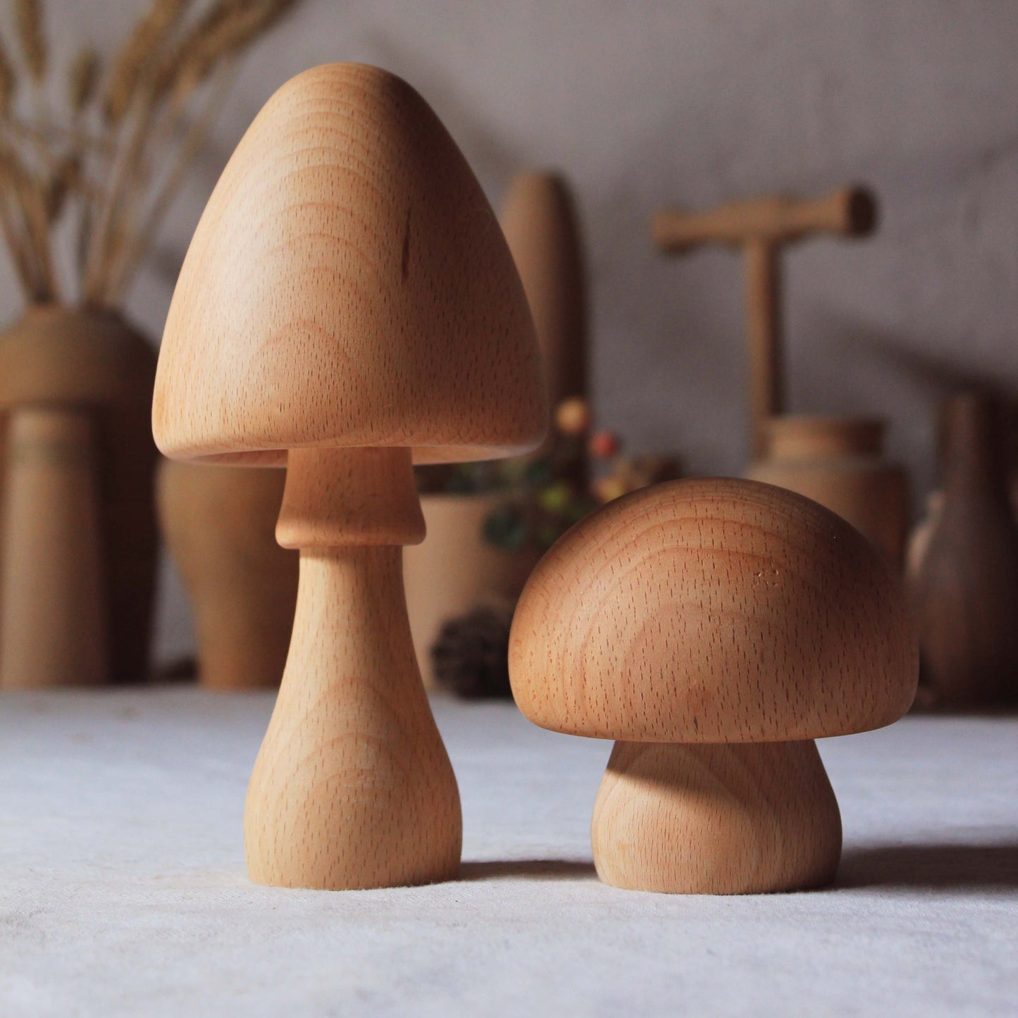 Veilleuse rechargeable en forme de champignon en bois massif