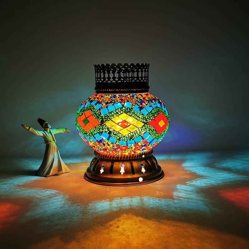 Lampe en mosaïque turque marocaine, vitrail fait à la main, lampe de Table de chambre à coucher, à piles et interrupteur, lampe de nuit LED sans fil