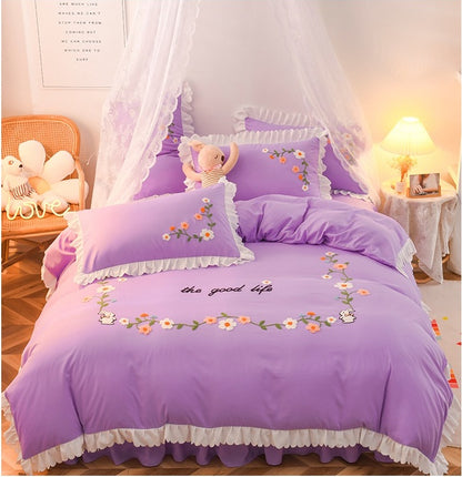 Three-piece Set On Single Bed With Wind Ruffled Duvet Cover