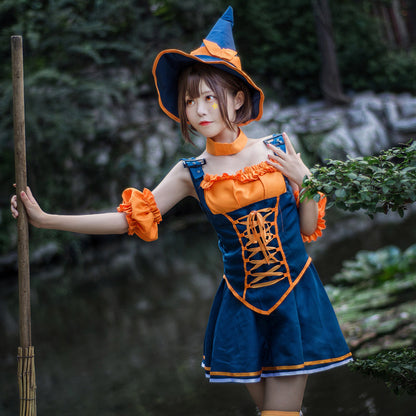 Costume de cosplay Halloween Charmante sorcière Ensemble de 7 pièces