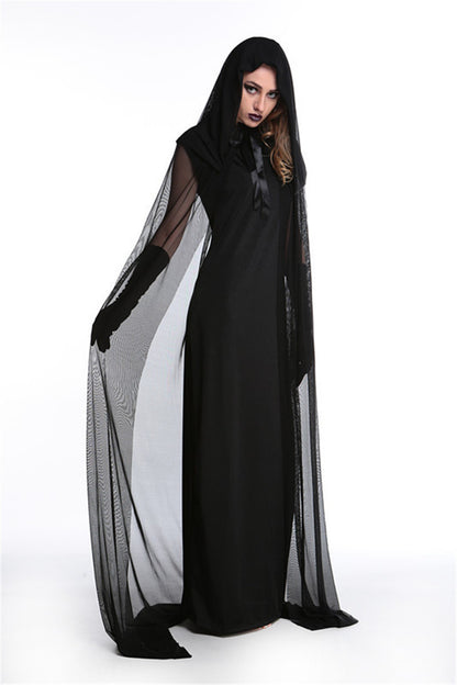 Nouveau Cosplay Halloween Femmes Mort Enfer Sorcière Diable Vampire Uniforme Noir Longue Robe Fête Cosplay Jour Des Morts Costume D'opéra