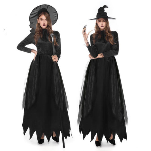 Traje de bruja negra de moda para Halloween