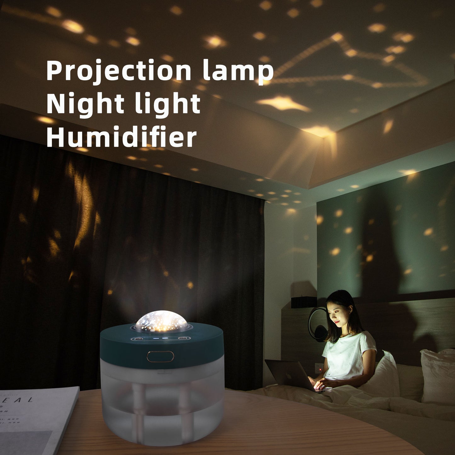 Humidificateur de Projection Portable, Rechargeable, veilleuse rotative, pour chambre à coucher, hydratant, Double pulvérisation, Double brouillard