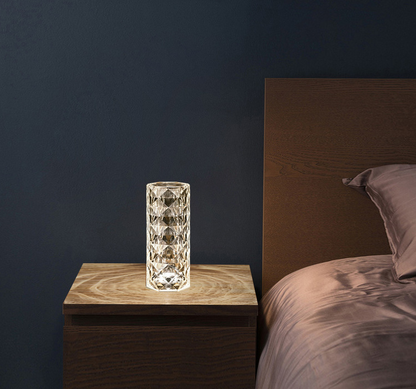 Lámpara de cristal nórdica, lámparas de mesa USB, atmósfera de atenuación táctil para dormitorio, luz nocturna de diamante, lámpara de proyector rosa, decoración