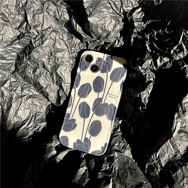 Coque de téléphone en silicone, tulipe noire, vent froid