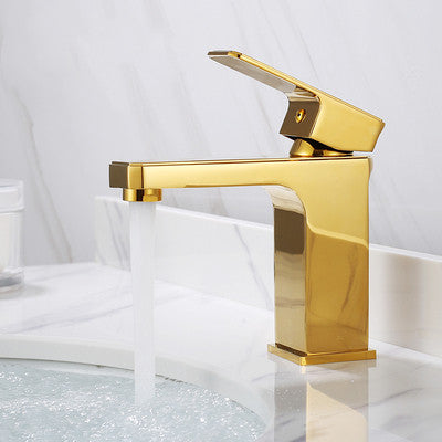 Nordic Full Copper Gold Square Wash Basin Hot And Cold Faucet