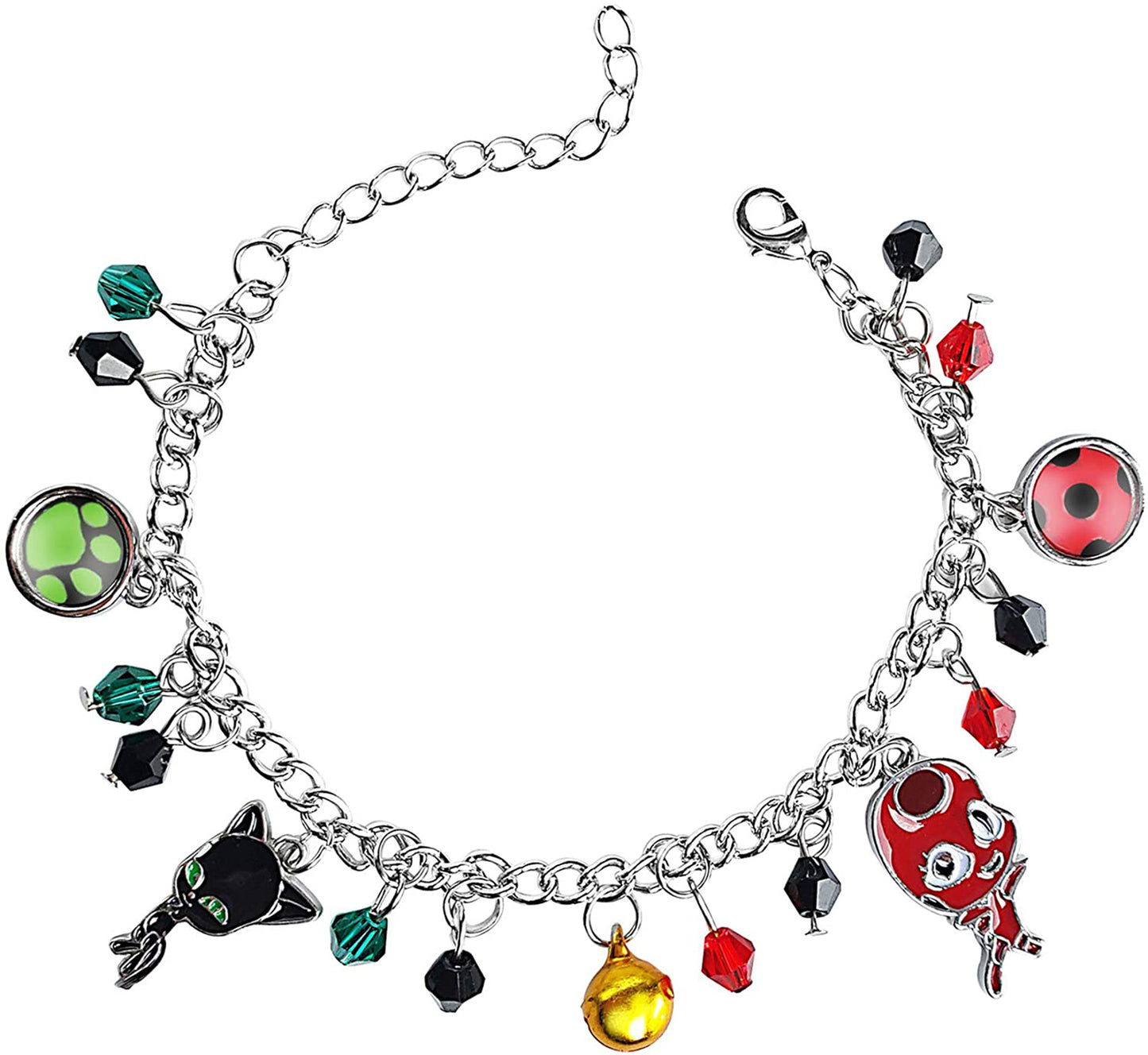 Ladybug Superhero And Cat Bracelet Charm With Crystal Bead Bangle For Kids Cosplay Adjustable Jewelry