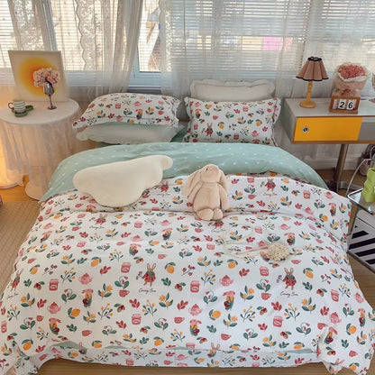 Home Fashion Simple Printing Cotton Bed Four-piece Set