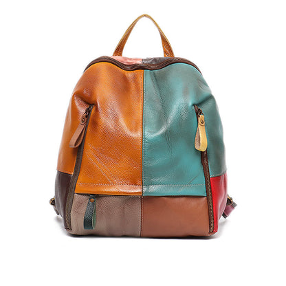 Leather Contrast Panel Comfortable Backpack