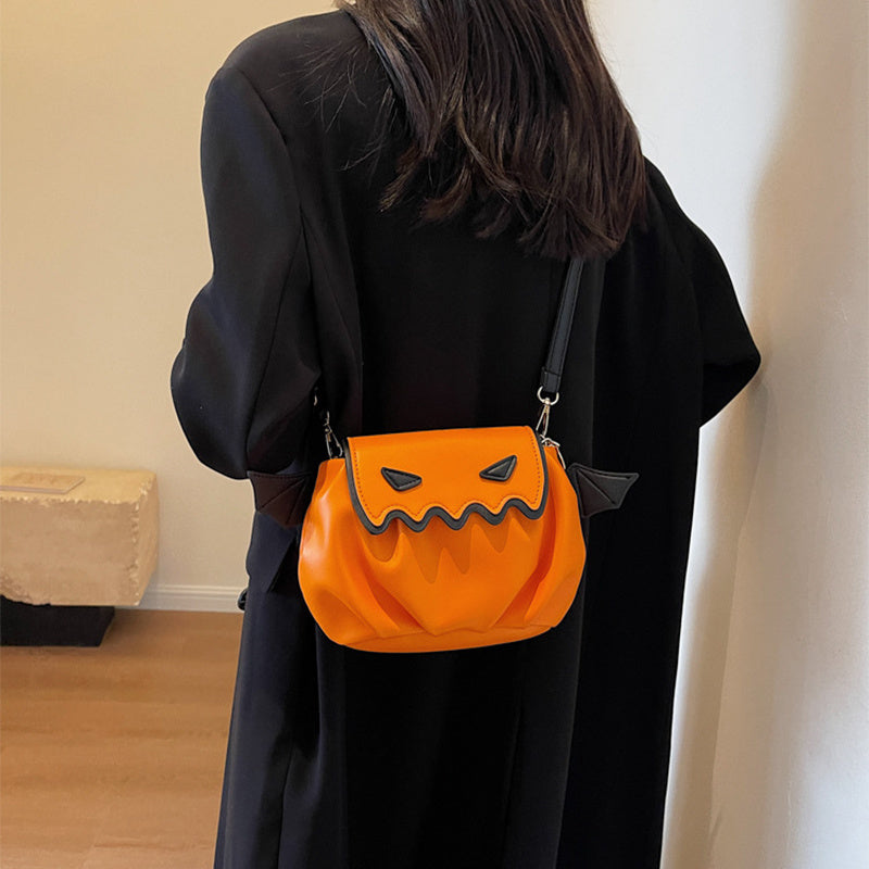 Sac à bandoulière drôle Halloween citrouille dessin animé sacs à bandoulière avec petites ailes personnalisé créatif femme sac à main