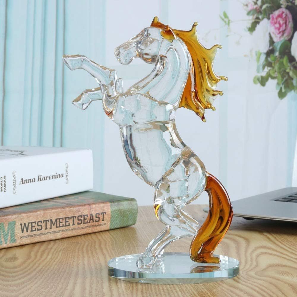 Decoración de mesa de animales con estatua de caballo de cristal