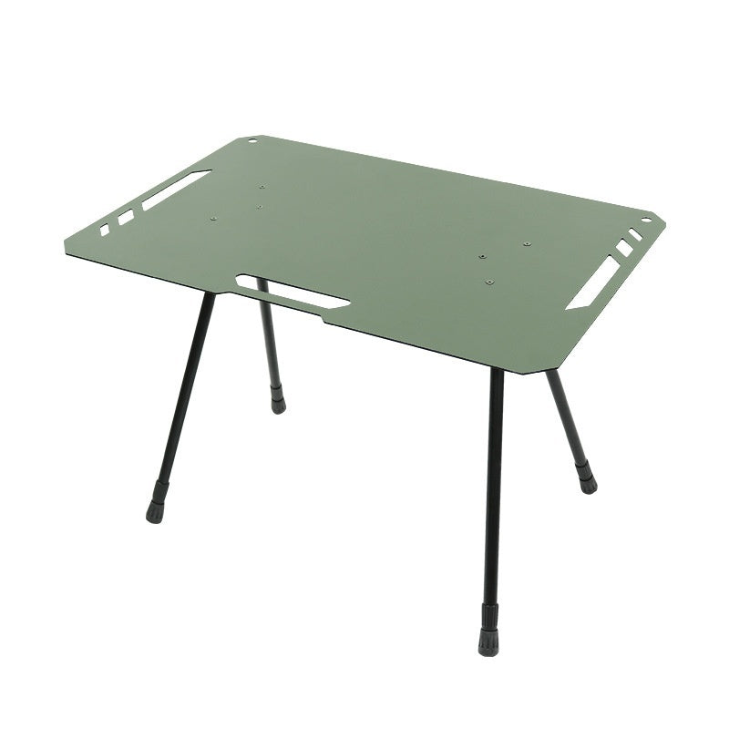 Mesa plegable de placa de aluminio ennegrecido para acampar al aire libre