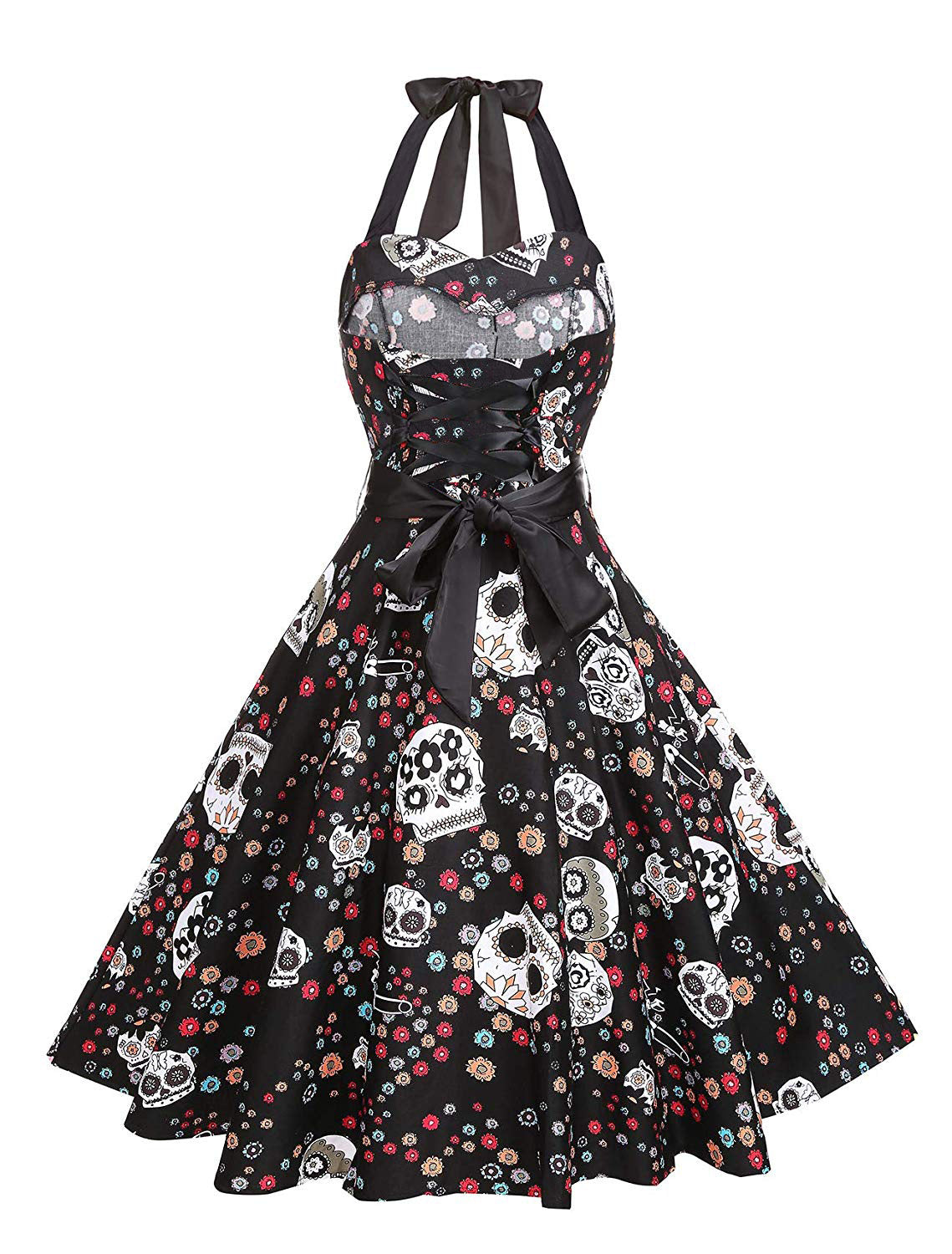 Halloween And Easter Halter Neck Tie And Big Swing Retro Dress