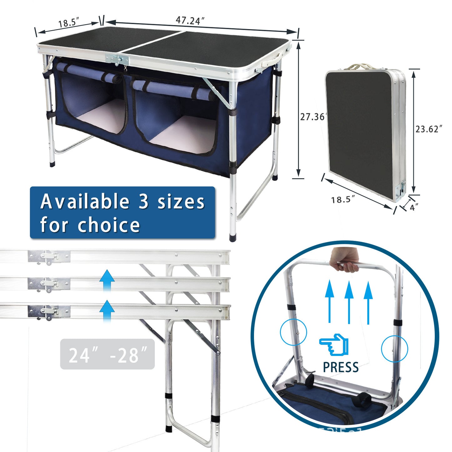 Mesa plegable para acampar popular con gabinete de tela