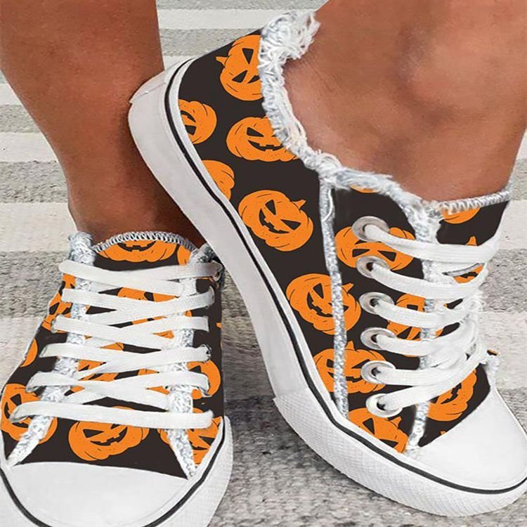 Personnalité Graffiti Halloween Thanksgiving Imprimer Casual Toile Chaussures Femmes