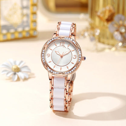 Montre à quartz à boucle papillon et bracelet en céramique simple pour femmes