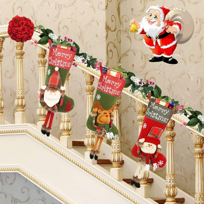 Ensemble de grandes chaussettes de Noël du Nouvel An 2024, décorations de Noël en peluche 3D, grandes chaussettes, pendentif pour arbre de Noël, fournitures de décoration