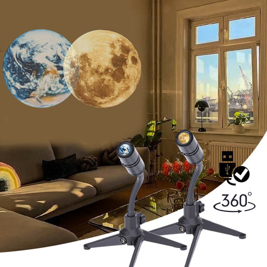 Projecteur d'étoiles 2 en 1, lampe de Projection de terre et de lune, support rotatif à 360 °, veilleuse Led USB pour la décoration de la chambre à coucher