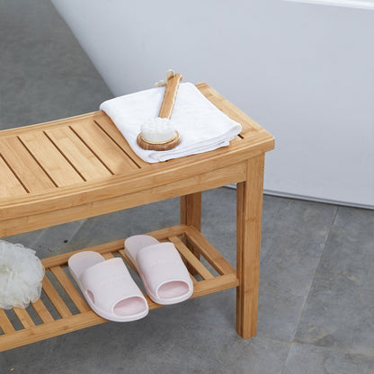 Taburete de baño de bambú, estante de almacenamiento de madera maciza, sala de estar multifuncional para el hogar