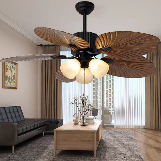 Living Room Southeast Asia Frequency Conversion Mute Fan-style Ceiling Lamp Home Integrated Retro Ceiling Fan Lights