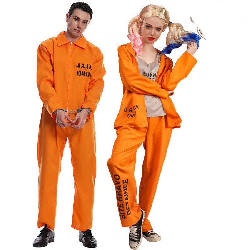 Costume de prisonnier orange pour hommes et femmes de grande taille pour Halloween