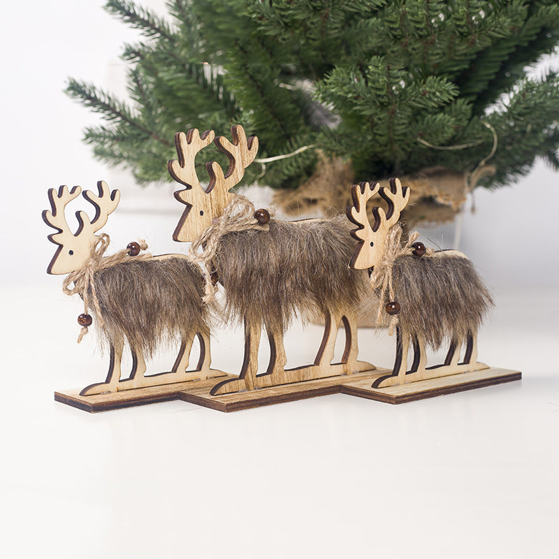 Christmas Elk Decorative Ornaments Wooden Felt Christmas Decorations Creative Furnishings Ornaments