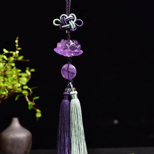 Handmade Tassel Carving Lotus Gourd Home Pendant