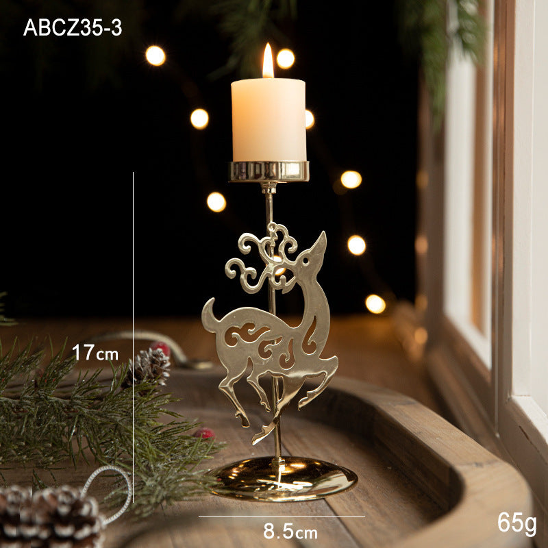 Christmas Candlestick Window Golden Decoration Iron Tray Retro