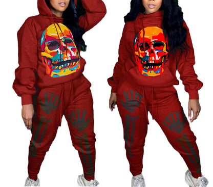 Skull Halloween Thick Print Hat Long Suit