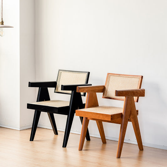 Inicio Silla de comedor de ratán vintage de madera maciza