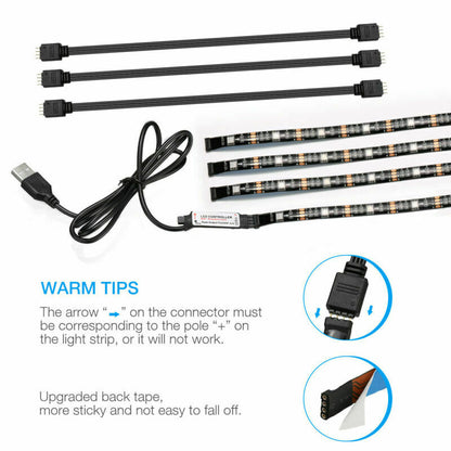 4x50CM USB 5V RGB LED Strip Background Light Remote Kit For TV Computer Lamp