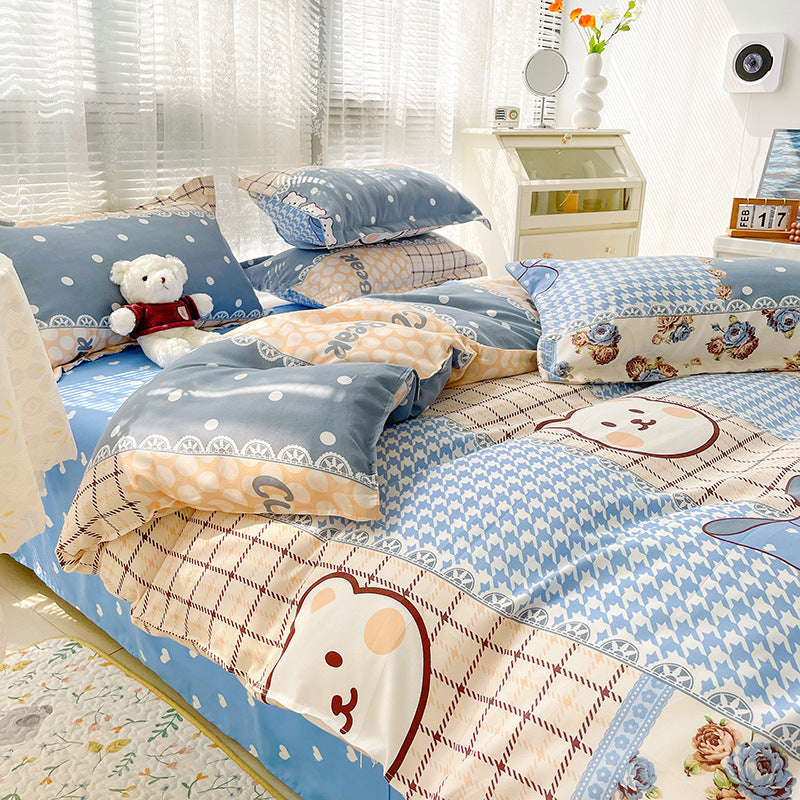 Four-piece Set Sanding Skin Bed Sheet Quilt Cover