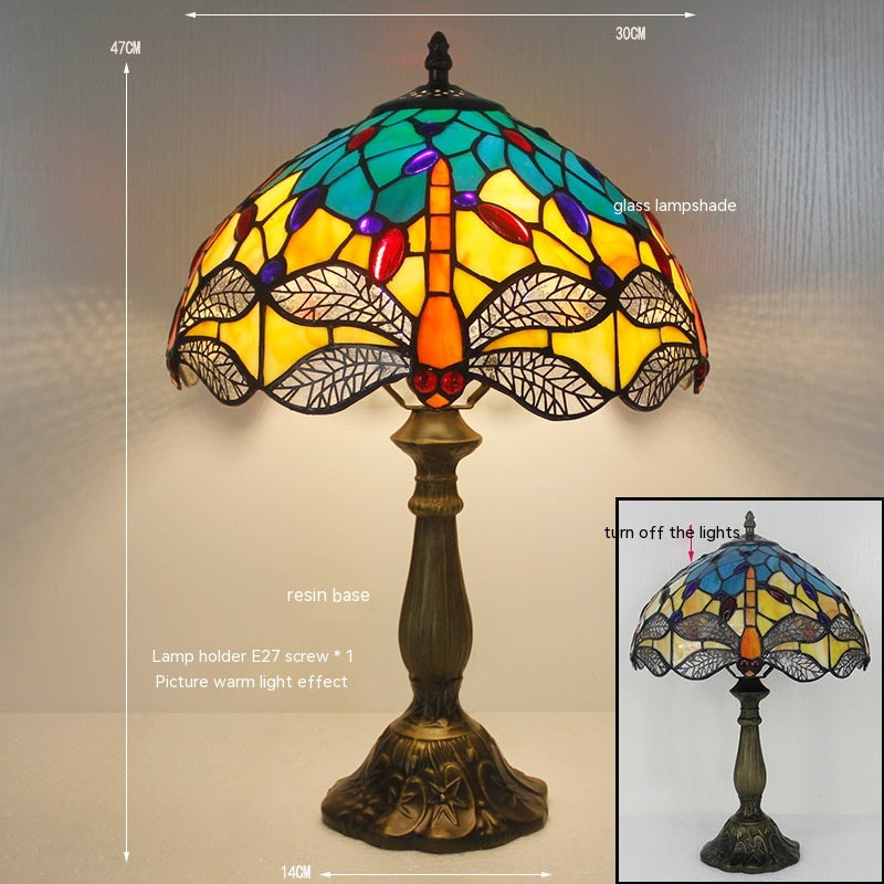 Tiffany Dragonfly Stone Table Lamp Bedroom Living Room Retro