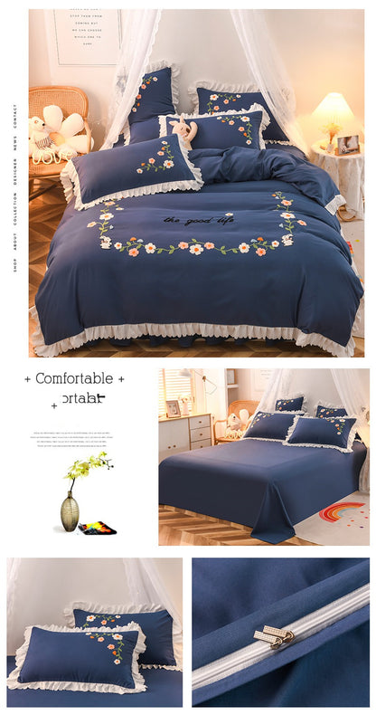 Ensemble de trois pièces sur lit simple avec housse de couette à volants coupe-vent