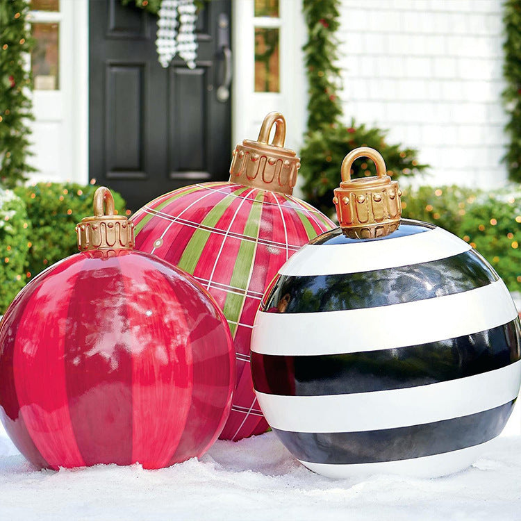 Boule de décoration de Noël en PVC pour l'extérieur 60 cm, boule gonflable décorée en PVC, grosses boules géantes pour décorations d'arbre de Noël, boule de jouet