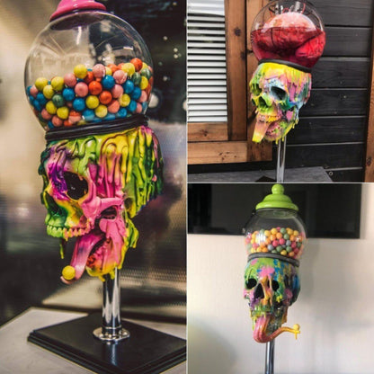 Máquina de chicles, artesanías de resina, máquina de burbujas con forma de calavera, adornos de mesa para Halloween