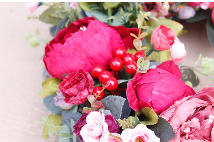 Christmas Red Door With Autumn Peony Wreath