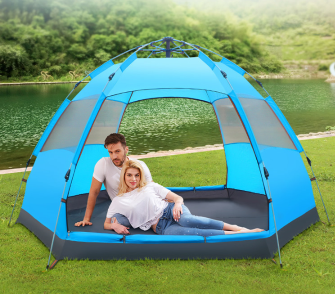 Hexagonal Tent Outdoor Full-automatic Hydraulic Double-layer Rainproof Tent