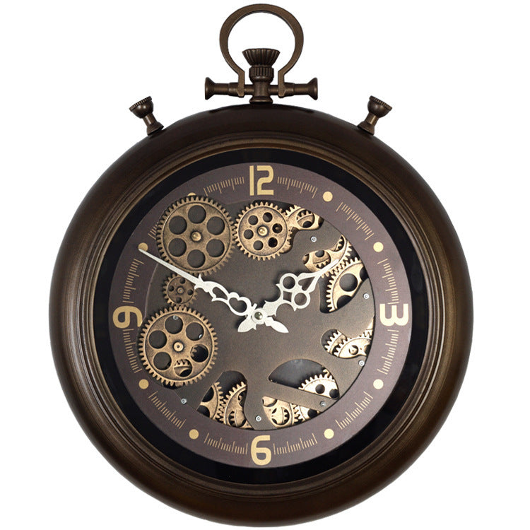 Home Living Room Vintage Gear Iron Wall Clock