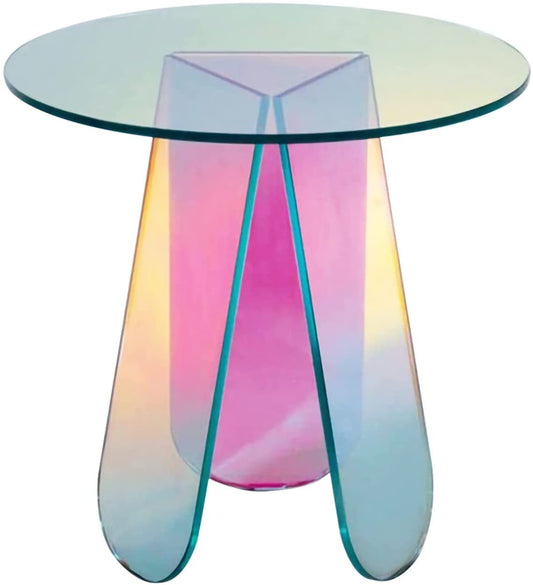 Table basse en acrylique couleur arc-en-ciel, table d'appoint en verre irisé, table d'appoint ronde, table TV d'appoint moderne pour décoration de salon, chambre à coucher, petite, Amazon Banned 