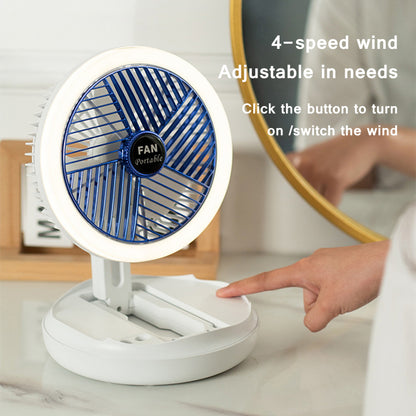 Ventilador de mesa plegable con carga USB, ventilador de techo colgante montado en la pared con luz LED, 4 velocidades ajustables para el hogar y la habitación