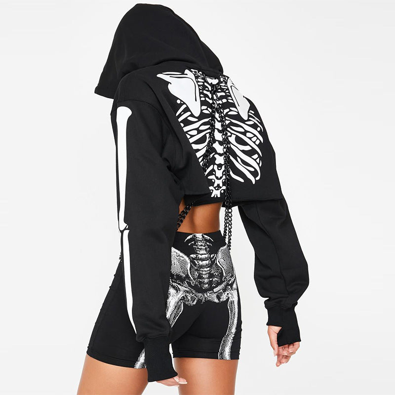 Pull à capuche réfléchissant pour femme, mode Halloween, extérieur